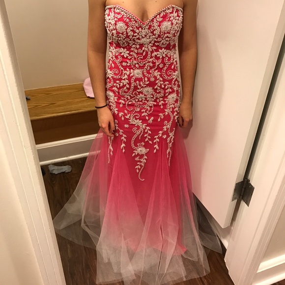 Hot pink ombré beaded prom dress - Picture 2 of 5
